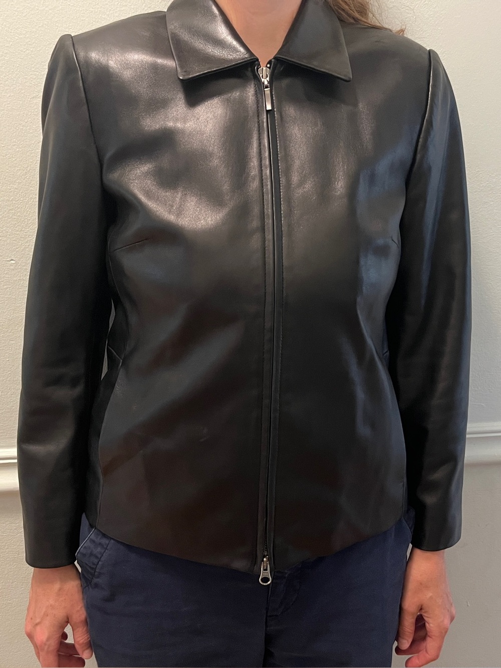 Talbots Black Leather Zip Jacket Size 8 Petite (Medium Petite MP)